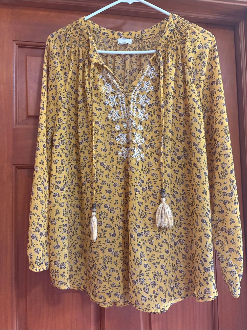 Mason & Belle Embroidered Tassel Tunic in Mustard Floral